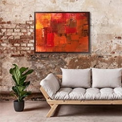 «Абстрактная картина #9» в интерьере гостиной в стиле лофт над диваном