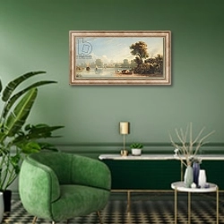 «Chiswick, 1814» в интерьере гостиной в зеленых тонах