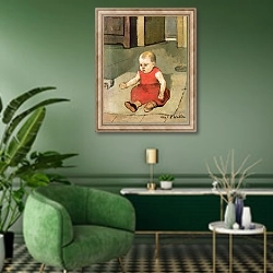 «Little Hector on the floor, 1889» в интерьере гостиной в зеленых тонах