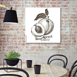 «Иллюстрация со спелым абрикосом» в интерьере современной кухни с кирпичной стеной