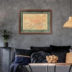 «Карта Франкфурта-на-Майне, конец 19 в. 1» в интерьере гостиной в стиле лофт в серых тонах