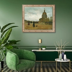 «Les Invalides, Paris» в интерьере гостиной в зеленых тонах