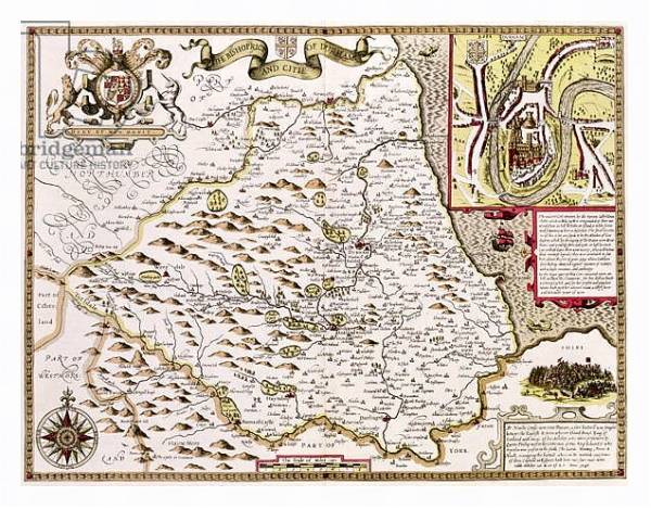 Постер The Bishoprick and City of Durham,1611-12 с типом исполнения На холсте в раме в багетной раме 221-03