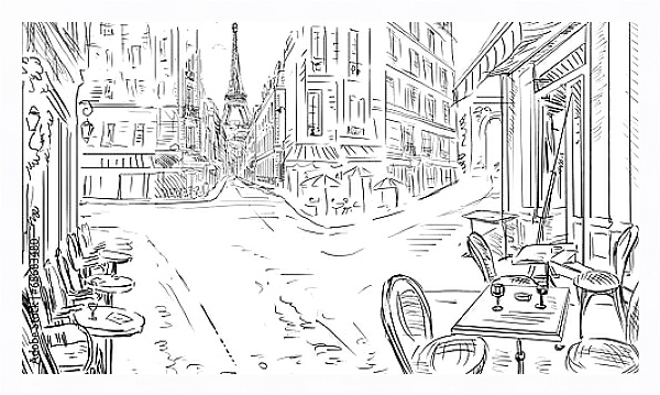 Постер Париж в Ч/Б рисунках #23 с типом исполнения На холсте в раме в багетной раме 221-03
