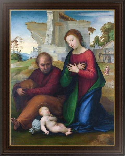 Постер Мадонна, поклоняющаяся младенцу со Святым Джозефом с типом исполнения На холсте в раме в багетной раме 1.023.151