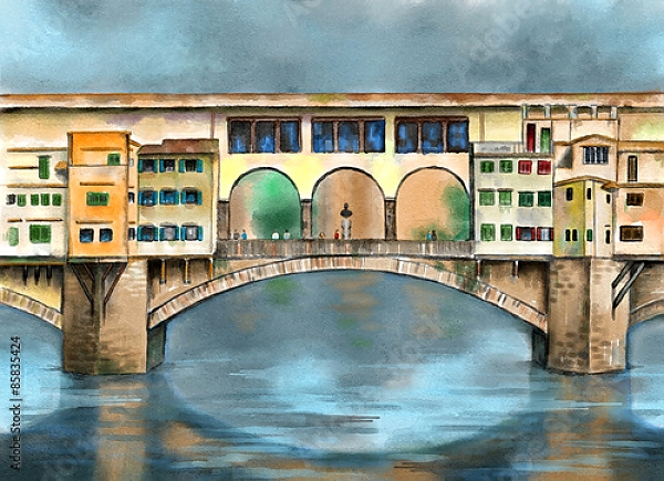 Постер Старый мост Флоренции с типом исполнения На холсте без рамы