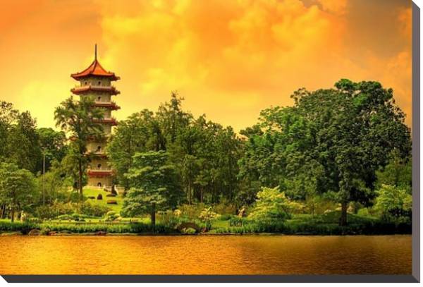 Постер Сингапур. Пагода в китайском саду с типом исполнения На холсте без рамы