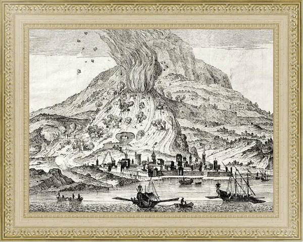 Постер Catania, Sicily, and Etna volcano erupting. May be dated to the 18th c. с типом исполнения Акварель в раме в багетной раме 484.M48.725