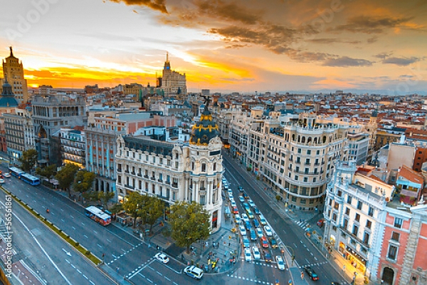 Постер Испания. Мадрид. Панорамный вид с типом исполнения На холсте без рамы