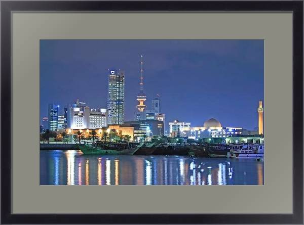 Постер Кувейт. Ночной вид с типом исполнения Под стеклом в багетной раме 221-01