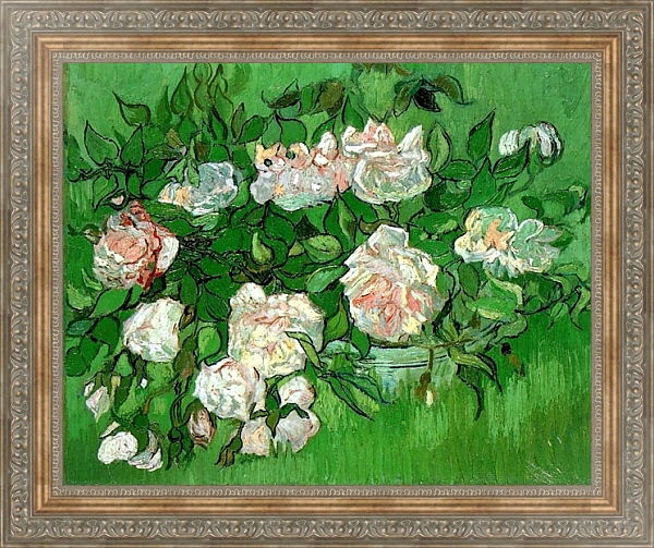 Постер Натюрморт: розовые розы с типом исполнения На холсте в раме в багетной раме 484.M48.310