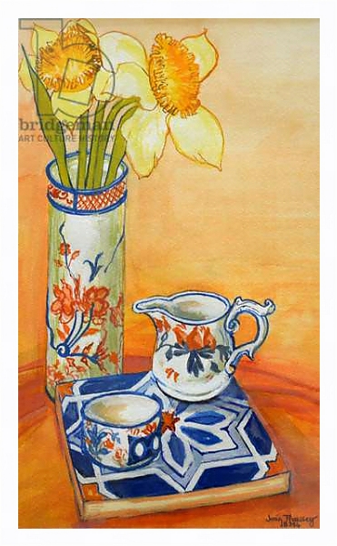 Постер Chinese Vase with Daffodils, Pot and Jug,2014 с типом исполнения На холсте в раме в багетной раме 221-03