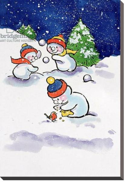 Постер Little Snowmen Snowballing, 1996 с типом исполнения На холсте без рамы