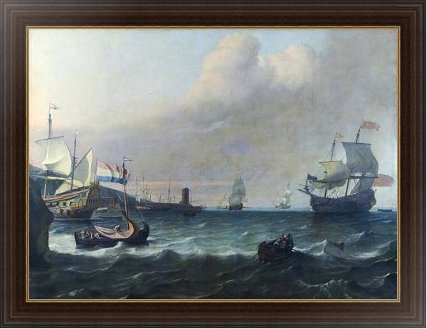 Постер Голландский военный корабль, входящий в Среднеземноморской порт с типом исполнения На холсте в раме в багетной раме 1.023.151