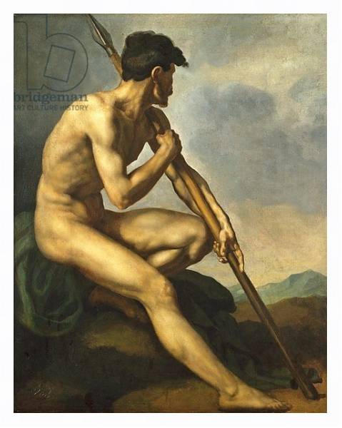 Постер Nude Warrior with a Spear, c.1816 с типом исполнения На холсте в раме в багетной раме 221-03