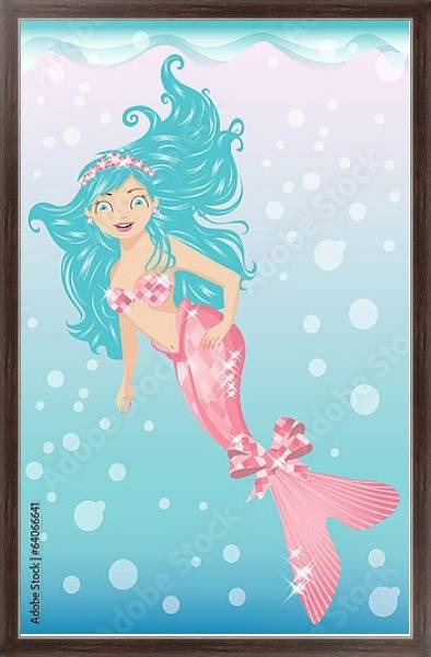 Постер Русалка в море с типом исполнения На холсте в раме в багетной раме 221-02