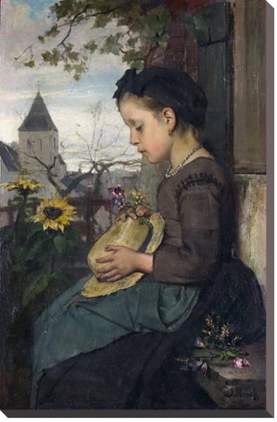 Постер Девочка, сидящая у дома с типом исполнения На холсте без рамы