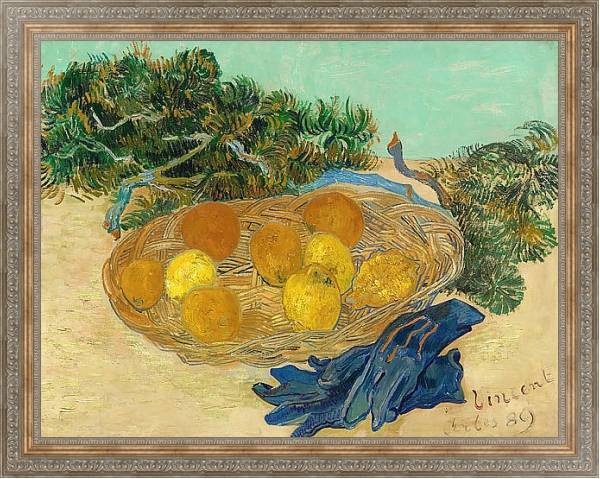 Постер Натюрморт с апельсинами, лимонами и синими перчатками с типом исполнения На холсте в раме в багетной раме 484.M48.310