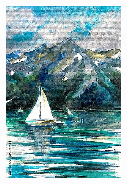Постер Белый парус на озере с типом исполнения На холсте в раме в багетной раме 221-03