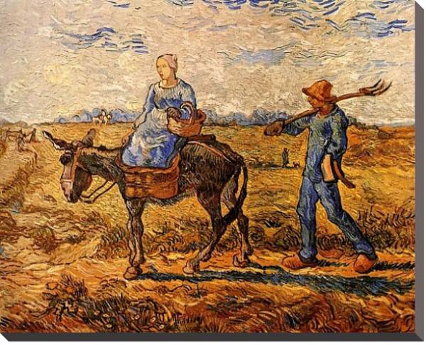 Постер Утро: крестьянская пара идет на работу с типом исполнения На холсте без рамы
