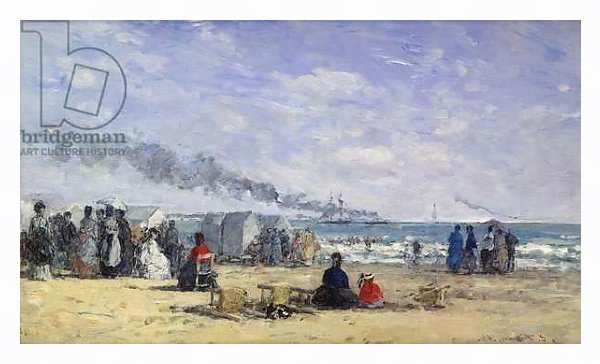 Постер The Beach at Trouville at Bathing Time; La Plage de Trouville a l'Heure du Bain, 1868 с типом исполнения На холсте в раме в багетной раме 221-03