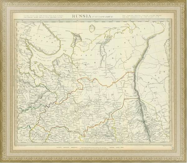 Постер Карта: Россия в Европе (Северная часть) с типом исполнения Акварель в раме в багетной раме 484.M48.725