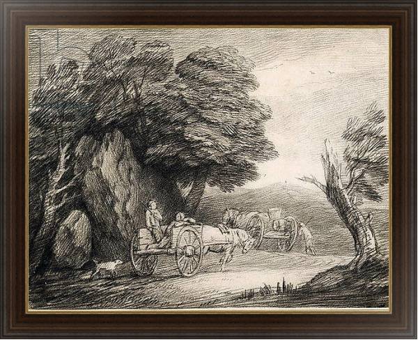 Постер Wooded Landscape with Carts and Figures с типом исполнения На холсте в раме в багетной раме 1.023.151