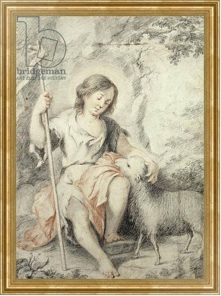Постер The Young John the Baptist with the Lamb in a Rocky Landscape с типом исполнения На холсте в раме в багетной раме NA033.1.051