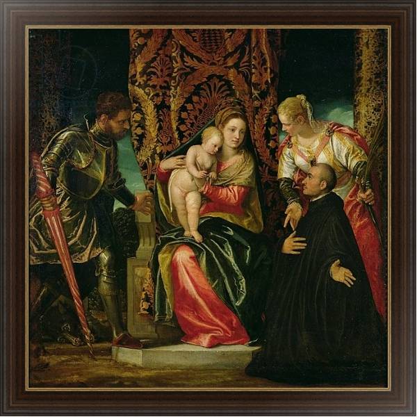Постер Virgin and Child between St. Justine and St. George, with a Benedictine monk с типом исполнения На холсте в раме в багетной раме 1.023.151