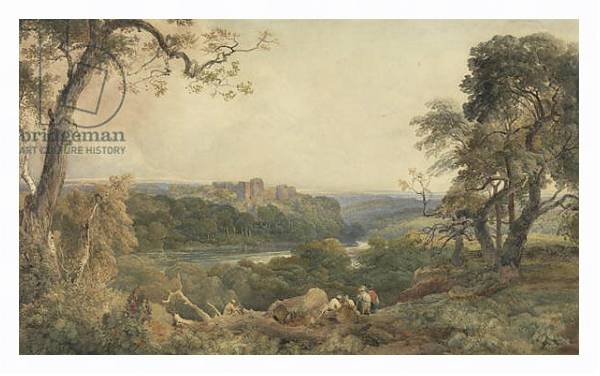 Постер Castle above a River, Woodcutters in the Foreground с типом исполнения На холсте в раме в багетной раме 221-03