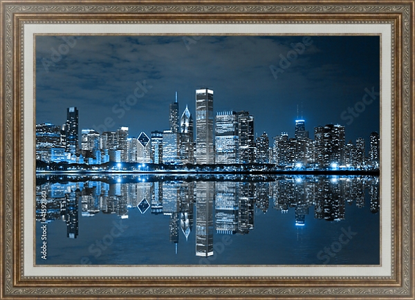 Постер Чикаго ночью с типом исполнения На холсте в раме в багетной раме 595.M52.330