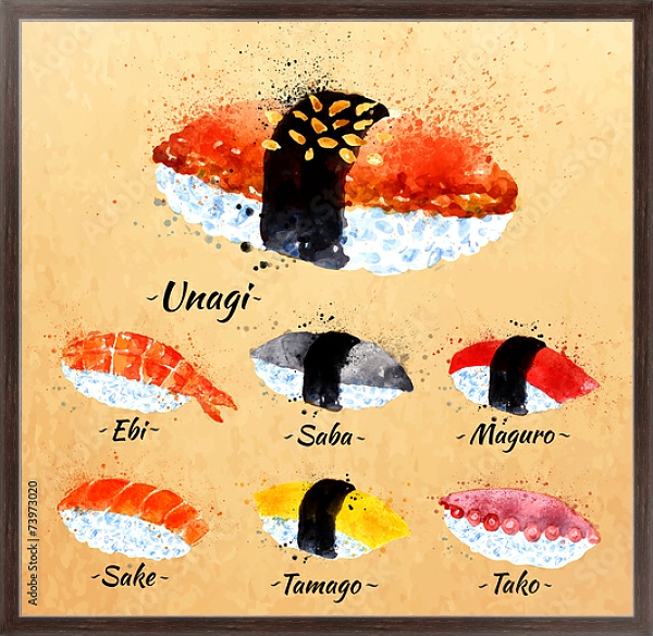 Постер Нигири суши с типом исполнения На холсте в раме в багетной раме 221-02