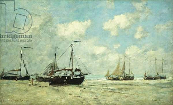 Постер Boats on the Shore at Scheveningen; Scheveningue, Bateaux Echoues sur la Greve, 1875 с типом исполнения На холсте без рамы