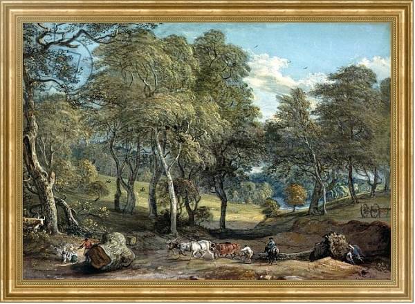 Постер Windsor Forest with Oxen Drawing Timber, 1798 с типом исполнения На холсте в раме в багетной раме NA033.1.051