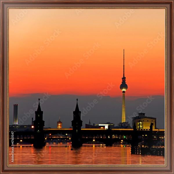 Постер Берлин. Германия. Ночная панорама с типом исполнения На холсте в раме в багетной раме 35-M719P-83