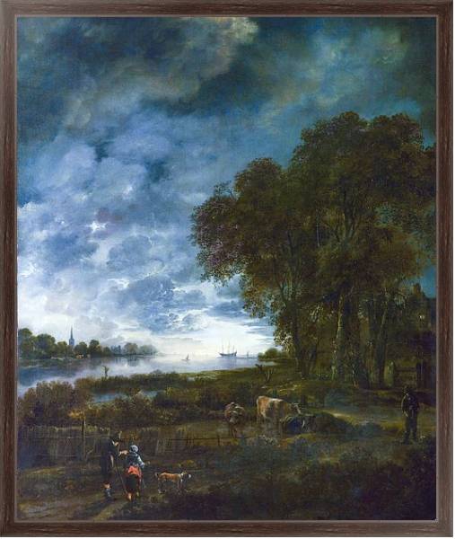 Постер Вечерний пейзаж с рекой с типом исполнения На холсте в раме в багетной раме 221-02