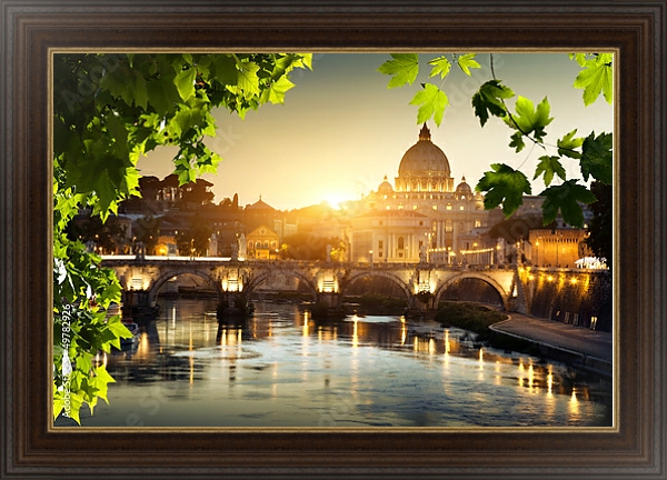 Постер Рим, Вид на Ватикан через Тибр с типом исполнения На холсте в раме в багетной раме 1.023.151