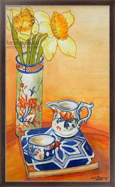 Постер Chinese Vase with Daffodils, Pot and Jug,2014 с типом исполнения На холсте в раме в багетной раме 221-02