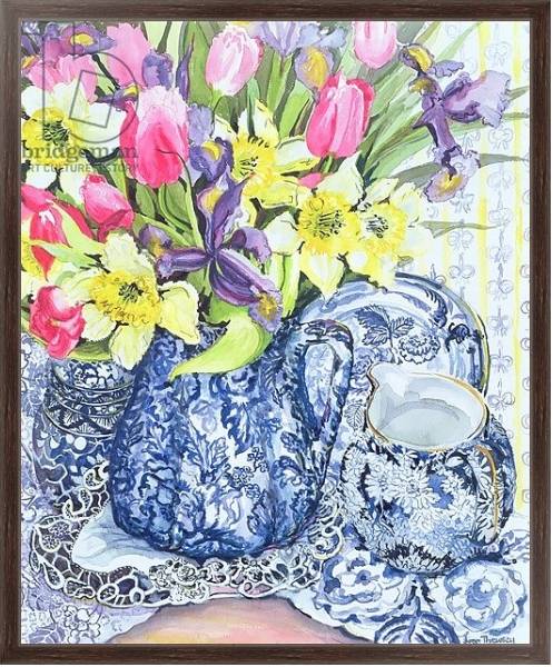 Постер Daffodils, Tulips and Irises with Blue Antique Pots с типом исполнения На холсте в раме в багетной раме 221-02