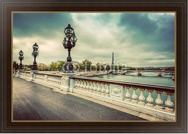 Постер Париж, Франция. Мост через Сену с типом исполнения На холсте в раме в багетной раме 1.023.151