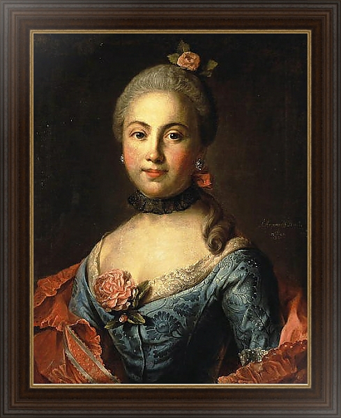 Постер Портрет неизвестной в темно-голубом платье с типом исполнения На холсте в раме в багетной раме 1.023.151