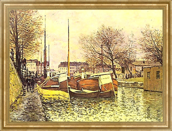 Постер Лодки на канале Сен-Мартен в Париже с типом исполнения На холсте в раме в багетной раме NA033.1.051