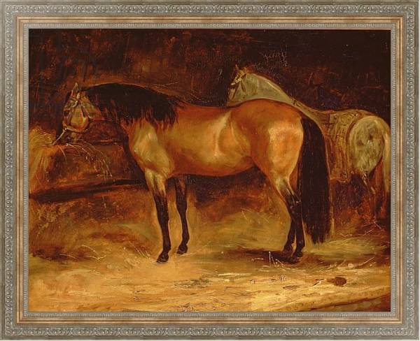 Постер A Bay Horse at a manger, with a grey horse in a rug с типом исполнения На холсте в раме в багетной раме 484.M48.310