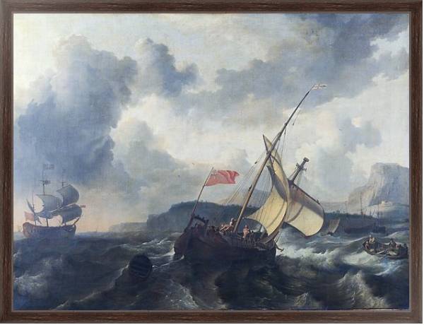 Постер Английское судно в бурном море с типом исполнения На холсте в раме в багетной раме 221-02
