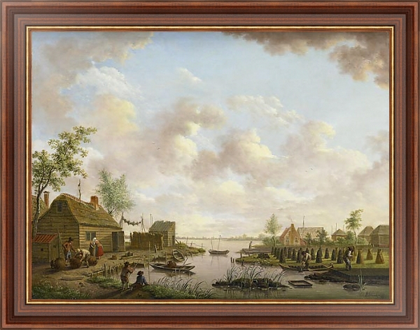 Постер Landschap met vissers en turfstekende boeren in het laagveen с типом исполнения На холсте в раме в багетной раме 35-M719P-83