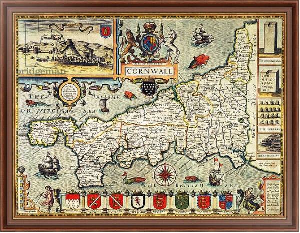 Постер Map of Cornwall from the 'Theatre of the Empire of Great Britain', pub. 1627 с типом исполнения На холсте в раме в багетной раме 35-M719P-83