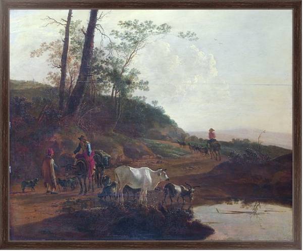 Постер Мужчина с волом и скотом у пруда с типом исполнения На холсте в раме в багетной раме 221-02