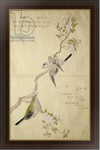 Постер Tit on a bough on the right and a Bush-warbler on a branch on the left с типом исполнения На холсте в раме в багетной раме 1.023.151