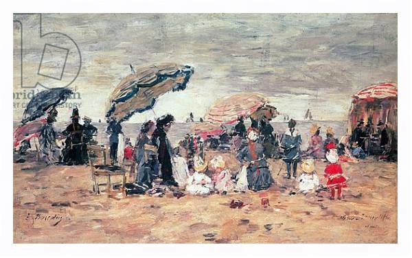 Постер Parasols on the Beach, Trouville, 1886 с типом исполнения На холсте в раме в багетной раме 221-03