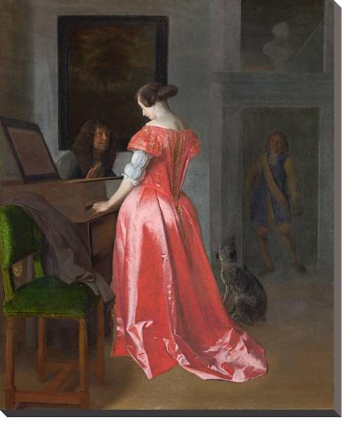 Постер Женщина, стоящая у клавесина, мужчина сидящий рядом с ней с типом исполнения На холсте без рамы
